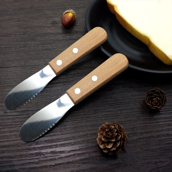 2 Pcs Butter Knife Spreader Stainless Steel Wood Handle 13cm