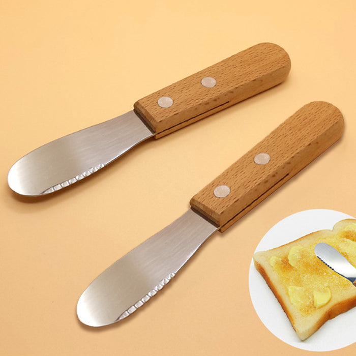 2 Pcs Butter Knife Spreader Stainless Steel Wood Handle 13cm