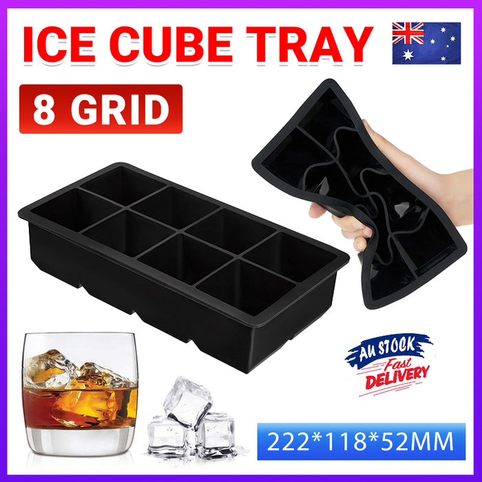 Ice Cube Tray 8-Grid Large Silicone Non-Stick Black