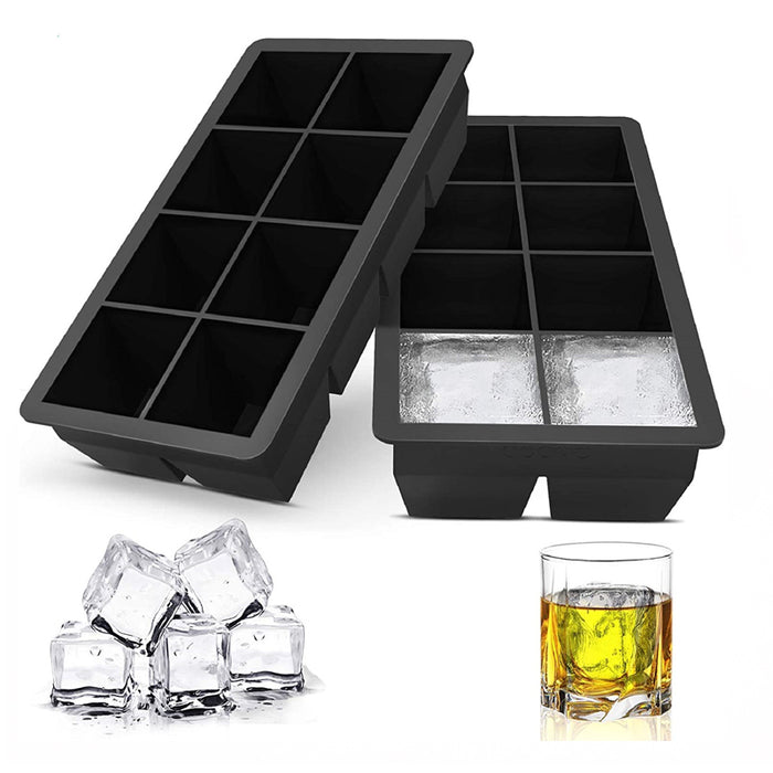 Ice Cube Tray 8-Grid Large Silicone Non-Stick Black