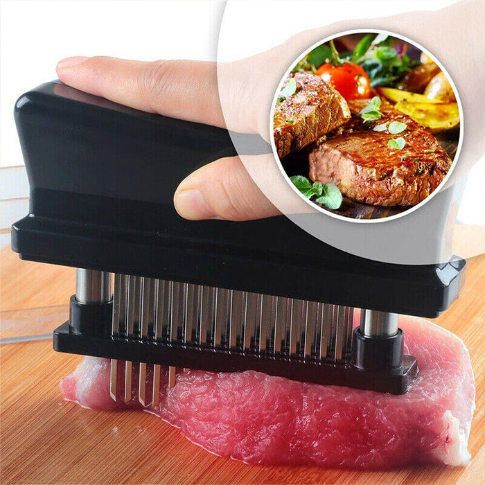 Stainless Steel Meat Tenderizer Needle Tool with 21 Prongs and Safety Lock Black