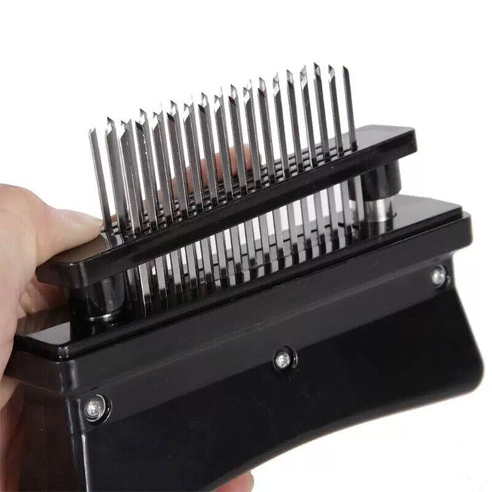 Stainless Steel Meat Tenderizer Needle Tool with 21 Prongs and Safety Lock Black