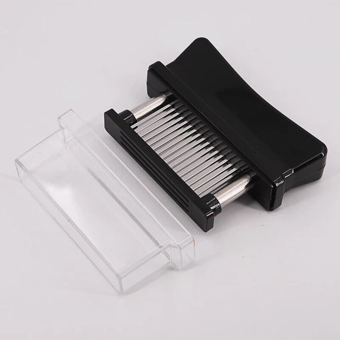 Stainless Steel Meat Tenderizer Needle Tool with 21 Prongs and Safety Lock Black