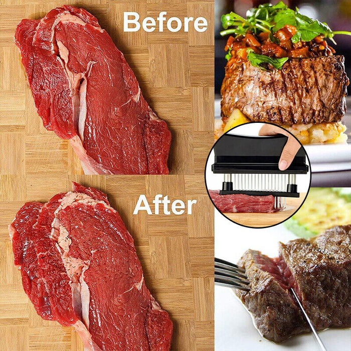 Stainless Steel Meat Tenderizer Needle Tool with 21 Prongs and Safety Lock Black
