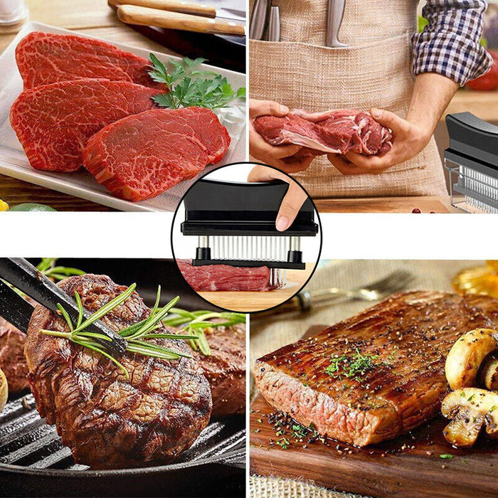 Stainless Steel Meat Tenderizer Needle Tool with 21 Prongs and Safety Lock Black