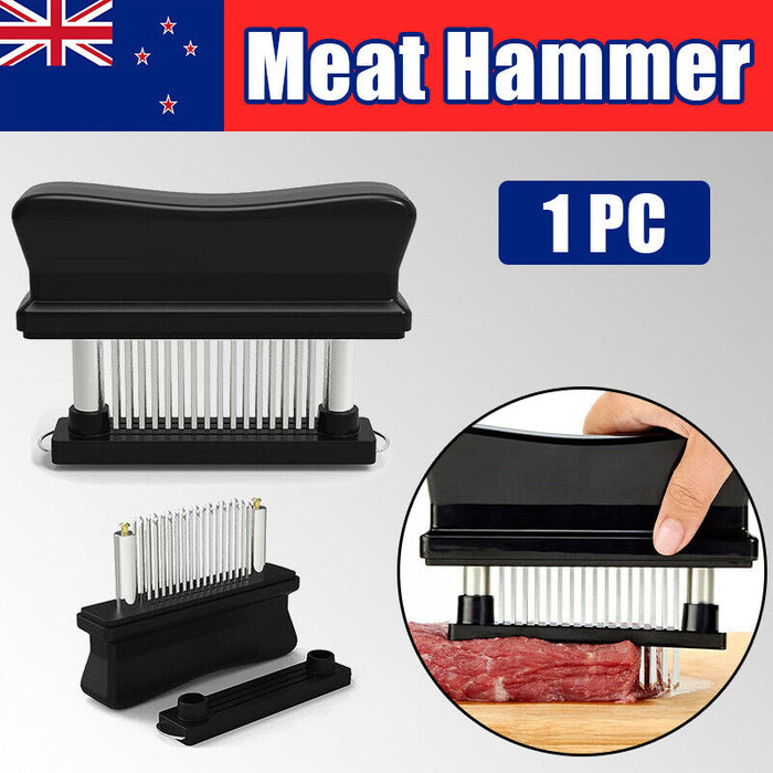 Stainless Steel Meat Tenderizer Needle Tool with 21 Prongs and Safety Lock Black