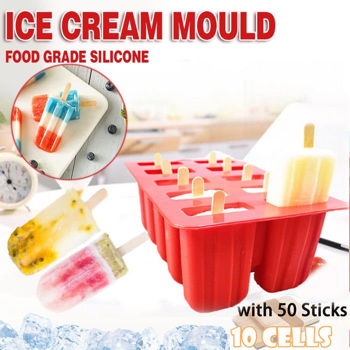 Ice Pop Mold Set with 10 Cells BPA-Free Silicone Red