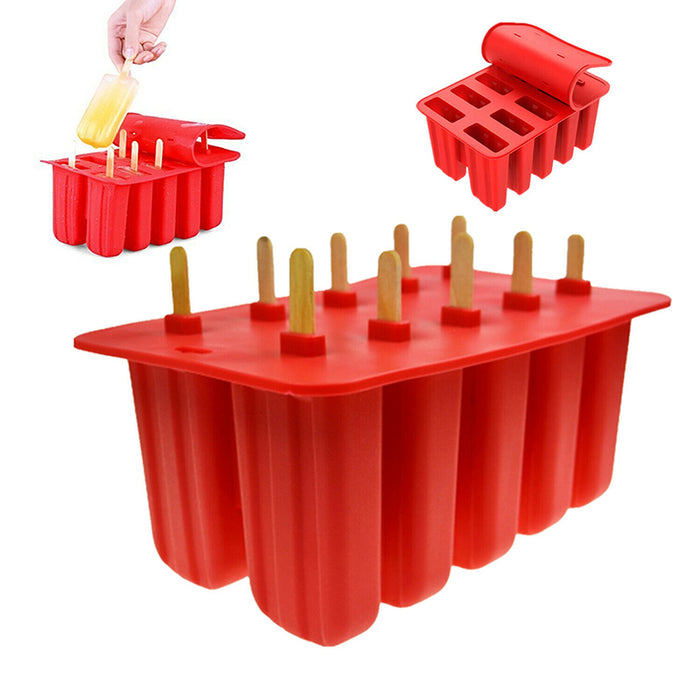 Ice Pop Mold Set with 10 Cells BPA-Free Silicone Red