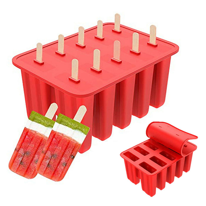 Ice Pop Mold Set with 10 Cells BPA-Free Silicone Red
