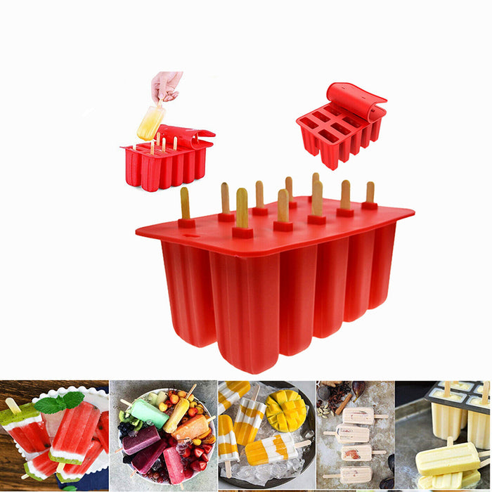 Ice Pop Mold Set with 10 Cells BPA-Free Silicone Red