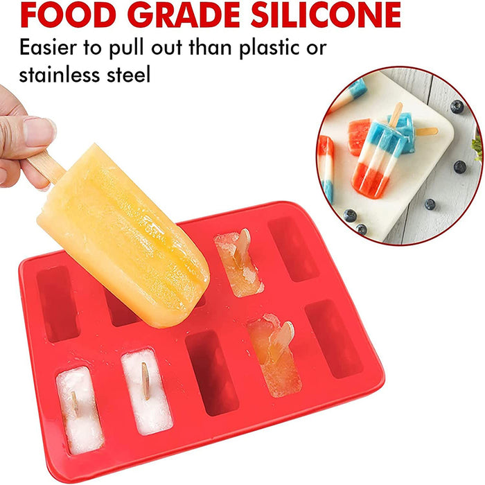 Ice Pop Mold Set with 10 Cells BPA-Free Silicone Red