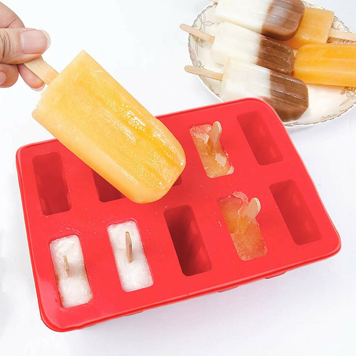 Ice Pop Mold Set with 10 Cells BPA-Free Silicone Red