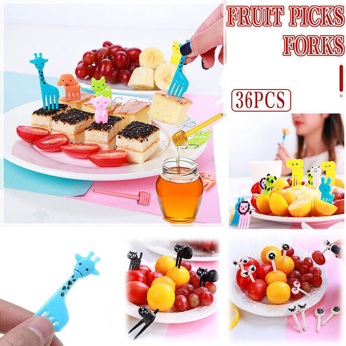 36 Pcs Mini Animal Food Fruit Picks Forks for Kids Lunch Box