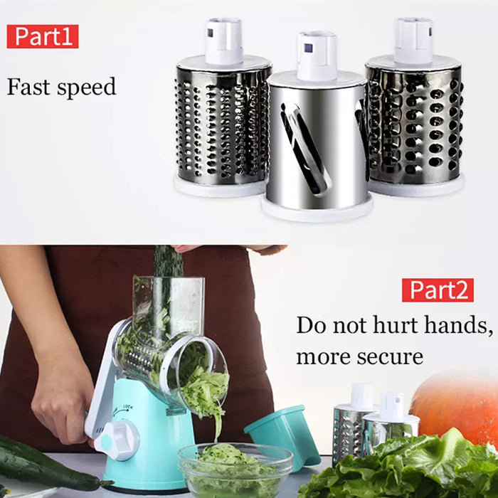 Rotary Drum Vegetable Slicer with 3 Drums Suction Base