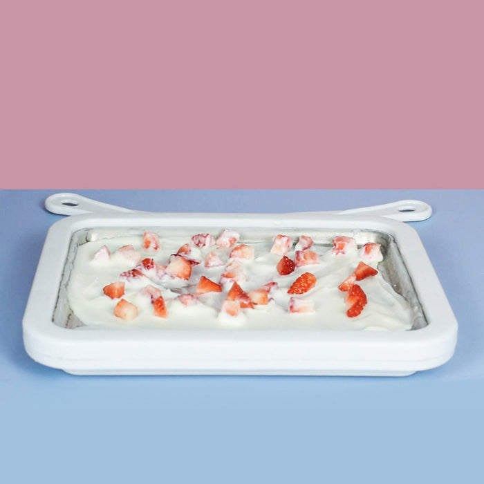 Rolling Ice Cream Pan Stainless Steel with 2 Spatulas, 26x21x3cm