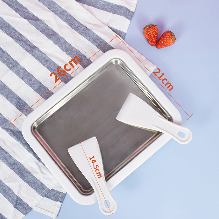 Rolling Ice Cream Pan Stainless Steel with 2 Spatulas, 26x21x3cm