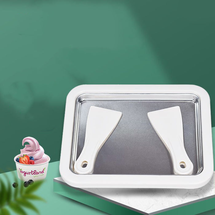 Rolling Ice Cream Pan Stainless Steel with 2 Spatulas, 26x21x3cm