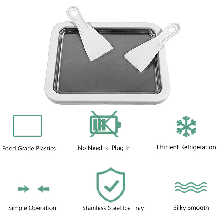 Rolling Ice Cream Pan Stainless Steel with 2 Spatulas, 26x21x3cm