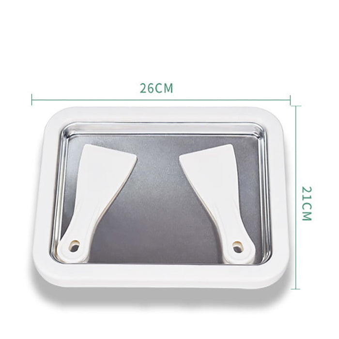 Rolling Ice Cream Pan Stainless Steel with 2 Spatulas, 26x21x3cm