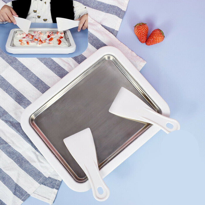 Rolling Ice Cream Pan Stainless Steel with 2 Spatulas, 26x21x3cm
