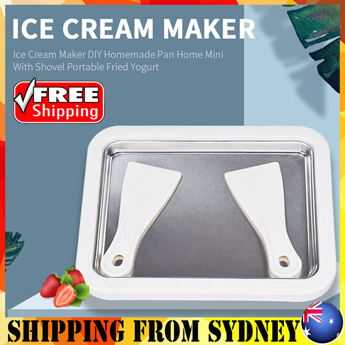 Rolling Ice Cream Pan Stainless Steel with 2 Spatulas, 26x21x3cm