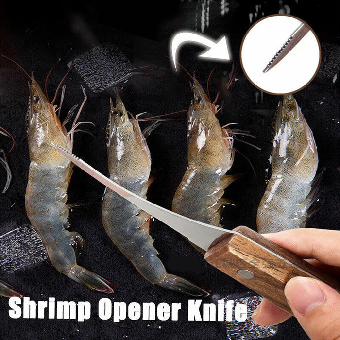 Stainless Steel Shrimp Peeler Tool with Wooden Handle for Seafood