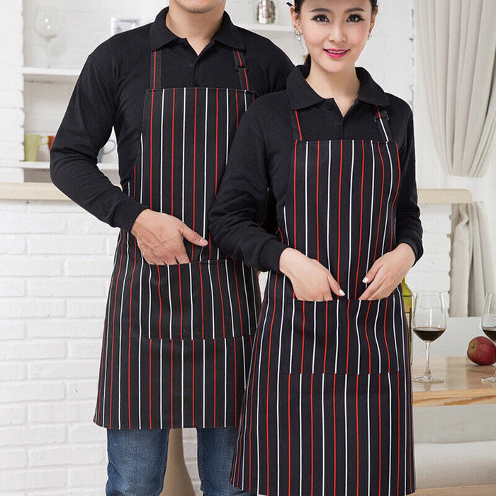 Black-White-Red stripes Apron with Pocket, 2pcs