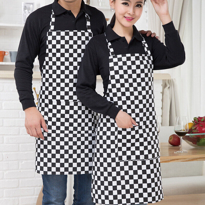 Black White Plaid Apron with Pocket, 2pcs