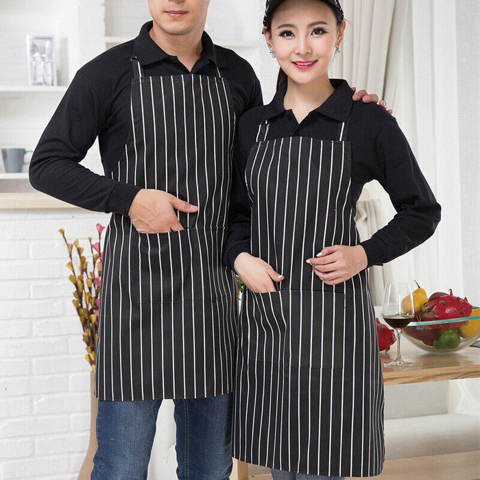 Black White Strip Apron with Pocket, 2pcs