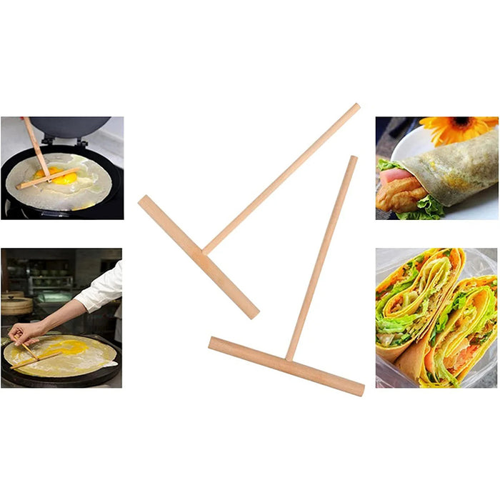 Wooden Crepe Maker Spreader, T-Shape Pancake Batter Spreader, 1/2PCS