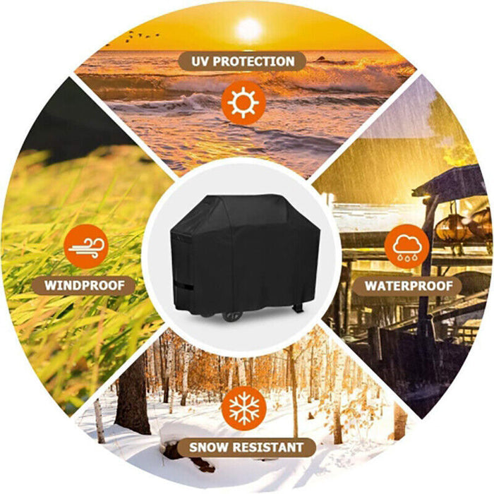 BBQ Grill Cover All-Weather Oxford Cloth Black with Locking Rope
