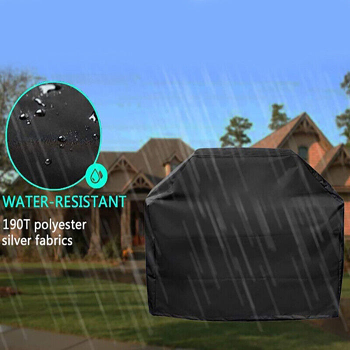 BBQ Grill Cover All-Weather Oxford Cloth Black with Locking Rope