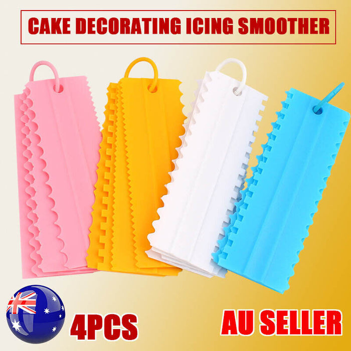 4 Pcs Cake Scrapers Icing Smoother Comb Tools Plastic
