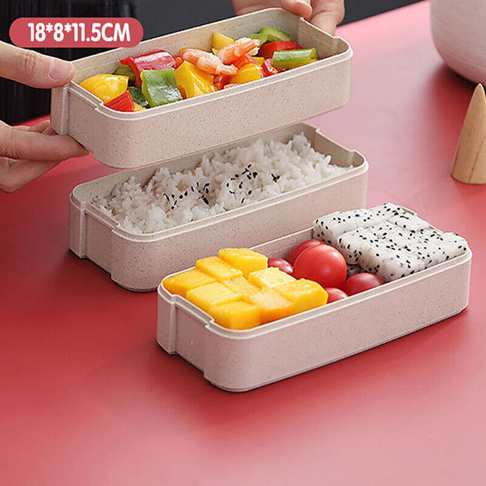 Wheat Straw 3 Layer Lunch Box 900ml With Cutlery