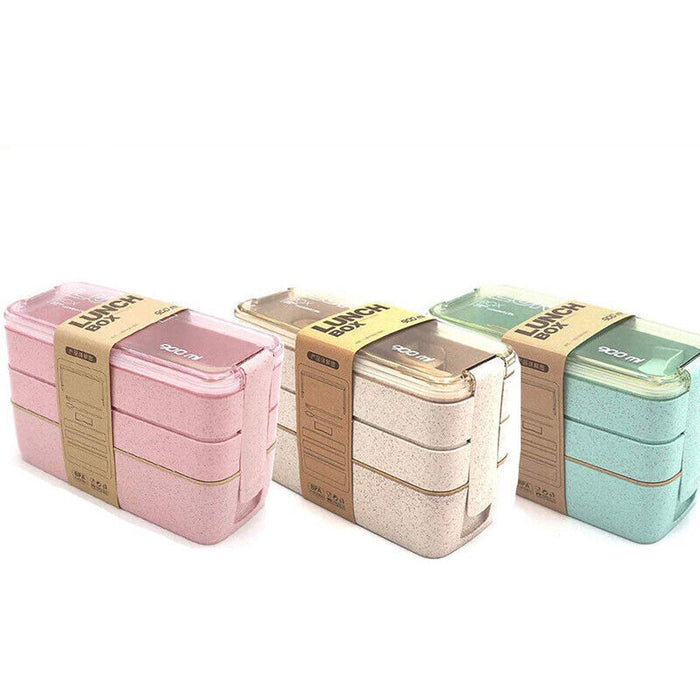 Wheat Straw 3 Layer Lunch Box 900ml With Cutlery