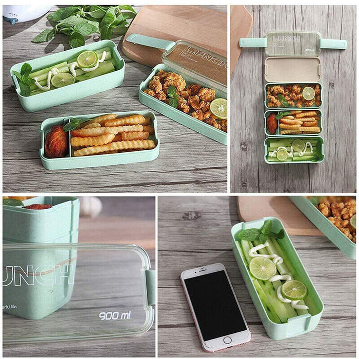 Wheat Straw 3 Layer Lunch Box 900ml With Cutlery