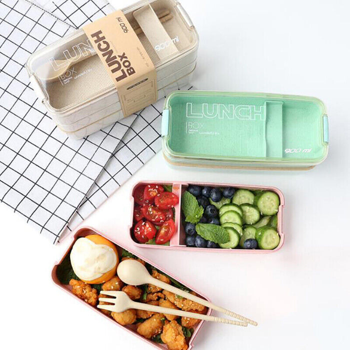 Wheat Straw 3 Layer Lunch Box 900ml With Cutlery