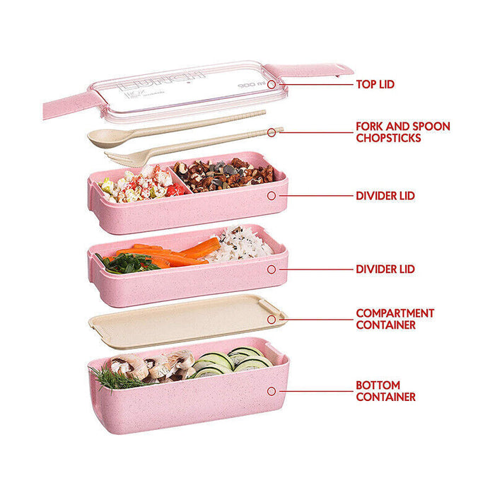 Wheat Straw 3 Layer Lunch Box 900ml With Cutlery