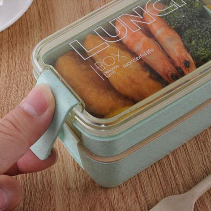 Wheat Straw 3 Layer Lunch Box 900ml With Cutlery