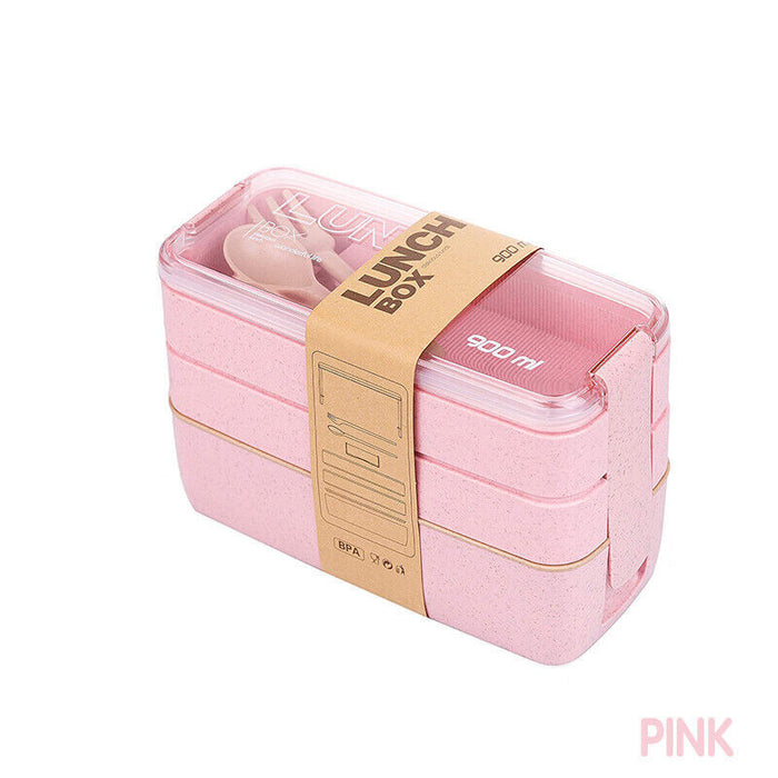 Wheat Straw 3 Layer Lunch Box 900ml With Cutlery