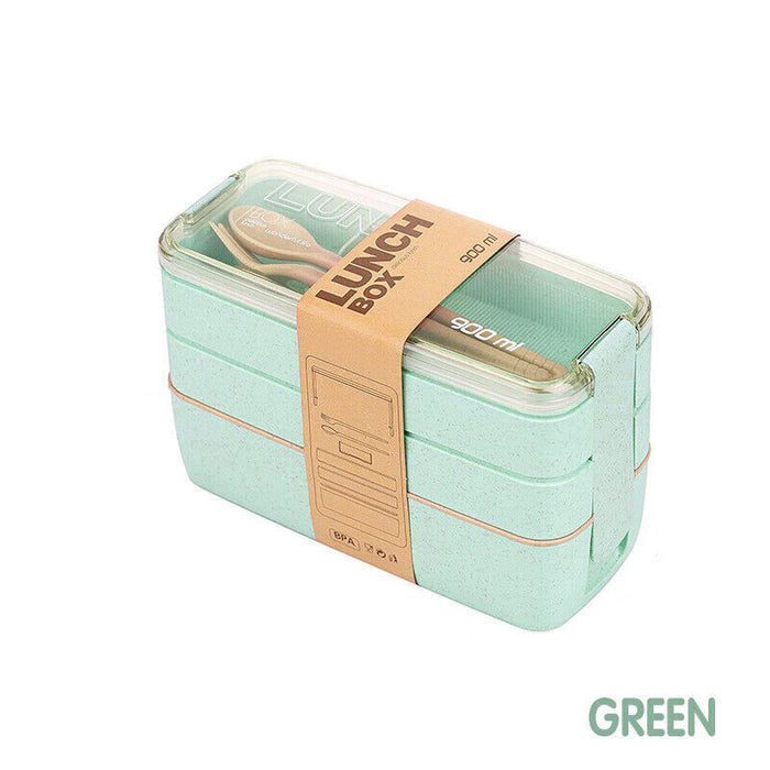 Wheat Straw 3 Layer Lunch Box 900ml With Cutlery