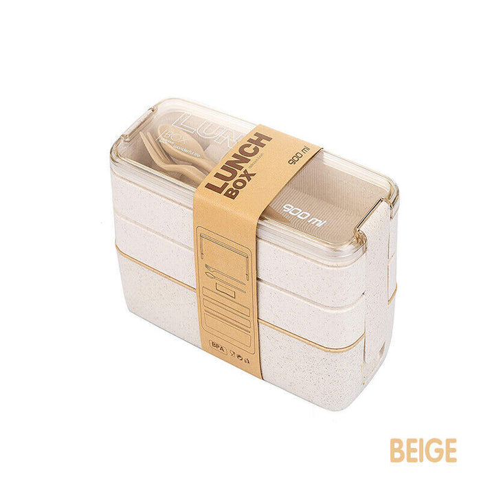 Wheat Straw 3 Layer Lunch Box 900ml With Cutlery