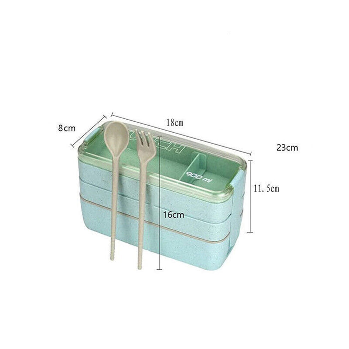Wheat Straw 3 Layer Lunch Box 900ml With Cutlery