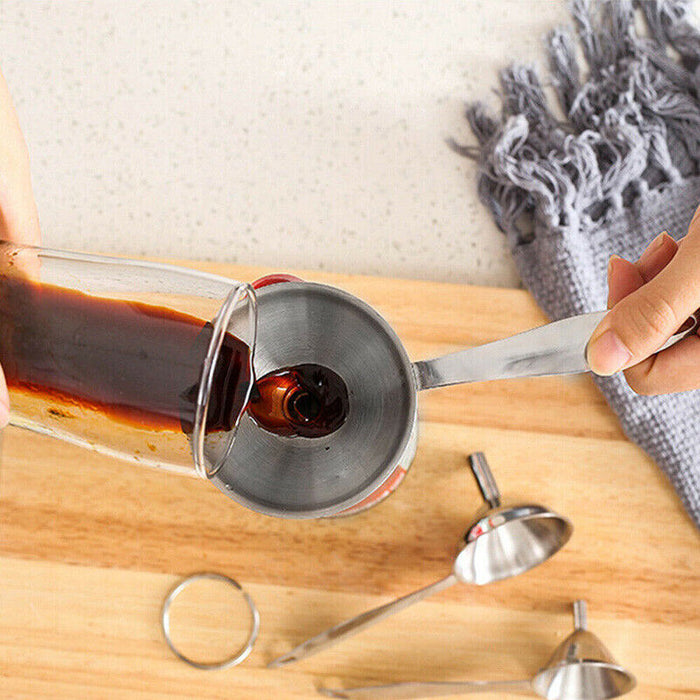 3PCS Stainless Steel Funnel Set with Handle Wide Mouth Liquid Filter Kitchen Tool