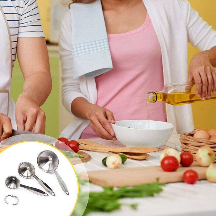 3PCS Stainless Steel Funnel Set with Handle Wide Mouth Liquid Filter Kitchen Tool