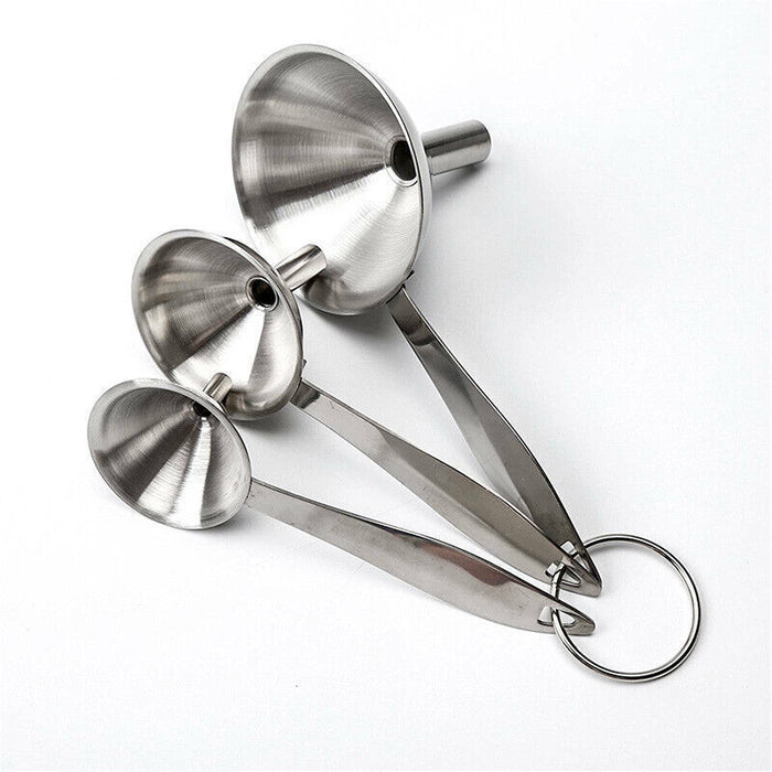 3PCS Stainless Steel Funnel Set with Handle Wide Mouth Liquid Filter Kitchen Tool