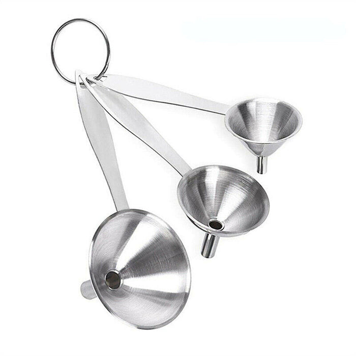 3PCS Stainless Steel Funnel Set with Handle Wide Mouth Liquid Filter Kitchen Tool