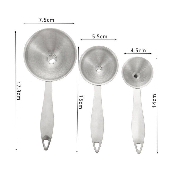 3PCS Stainless Steel Funnel Set with Handle Wide Mouth Liquid Filter Kitchen Tool