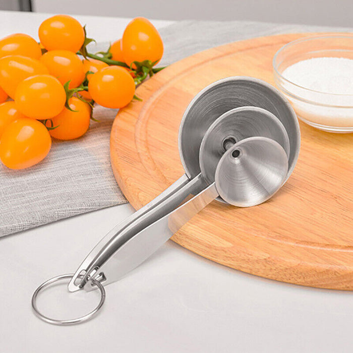 3PCS Stainless Steel Funnel Set with Handle Wide Mouth Liquid Filter Kitchen Tool