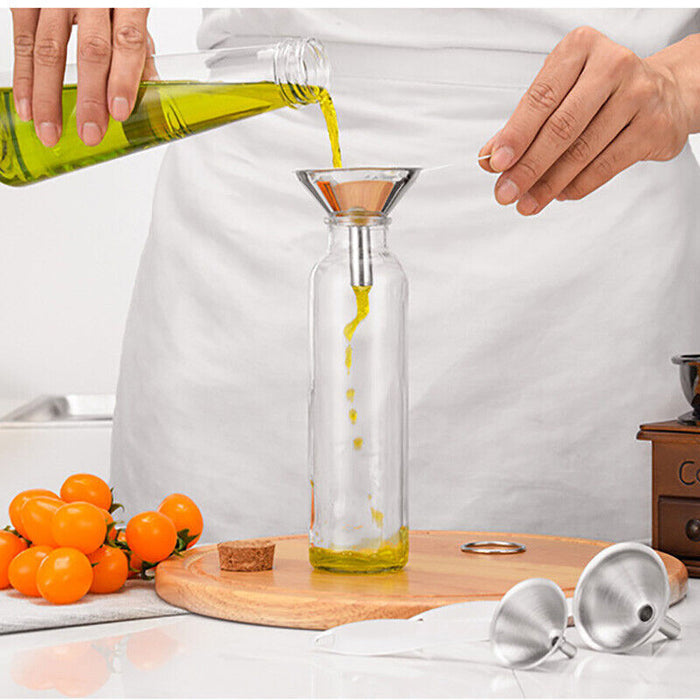 3PCS Stainless Steel Funnel Set with Handle Wide Mouth Liquid Filter Kitchen Tool